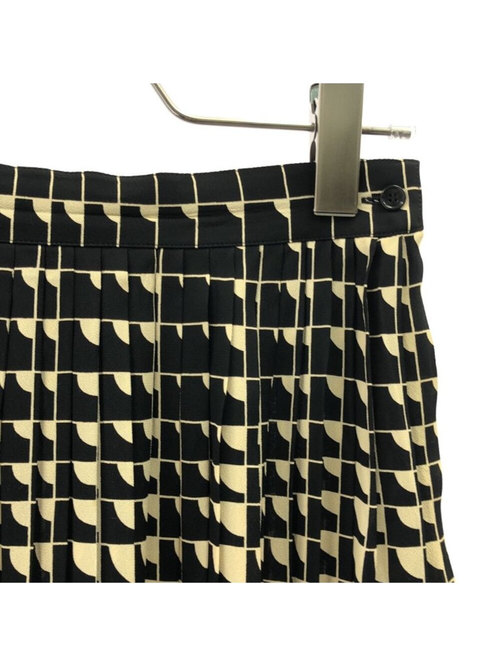 Celine Rayon All Over Pattern Pleated Skirt 36 Black Beige - Picture 2 of 8